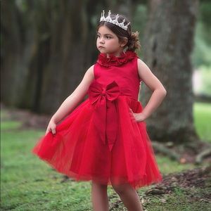 TODDLER DRESS + CRIMSON + BOW ACCENT